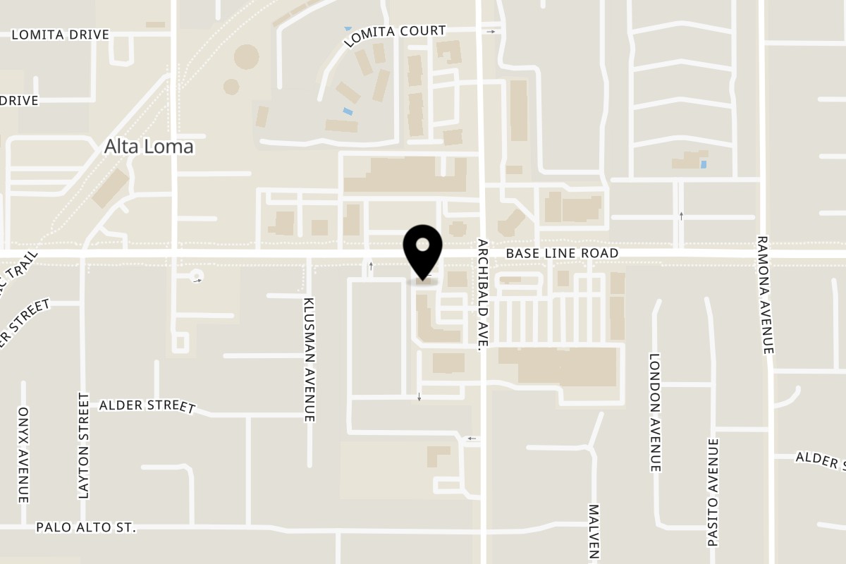 Map showing the location of Juanitas III Rancho Cucamonga on 9651 Base Line Rd in Rancho Cucamonga